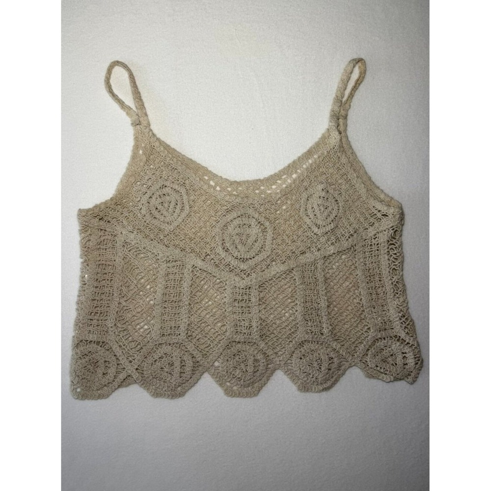 Sandro Sportswear 100% Cotton Crochet Knit Crop Tank | Cream | Boho Festival